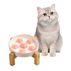 Tigela de alimentação lenta elevada para gatos – Tigela elevada para comida de gato com suporte de bambu antiderrapante – Prato para gatos de alimentação lenta – Prato colorido para gatos –