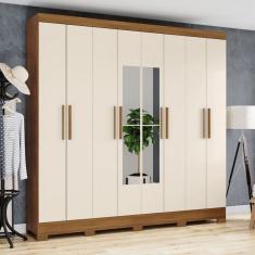 Guarda-Roupa Casal 8 Portas 4 Gavetas com Espelho Nature/Off White - Briz