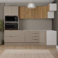 Cozinha Modulada 7 Peças sem Tampo com Rodapé Ipanema Cabecasa Madeiramadeira Cinza Trama/Acácia