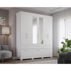 Guarda Roupa 6 Portas 5 Gavetas 1 Basculante Com Espelho 100% Mdf Porto Panan Branco