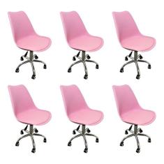 Kit 8 Cadeiras para Escritório Secretária Decorativa Eames Chicago Rosa