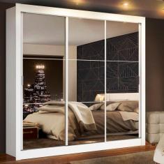 Guarda Roupa Casal Madesa Mônaco 3 Portas de Correr de Espelho, Branco