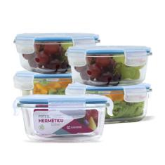 Kit Conjunto 5 Potes Vidro Hermético Tampa Plástico Marmita Mantimento