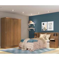Quarto Completo com Guarda Roupa Luke e Cabeceira com 2 Mesas Laterais