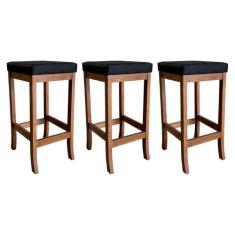 Kit 3 Banquetas Alta para Bancada Barcelona  74 Cm Madeira Maciça Sued