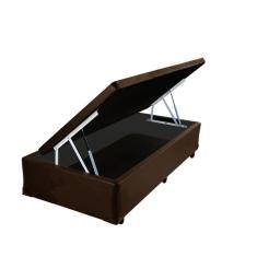 Cama Box baú solteiro Sintetico marrom com pistao a gás