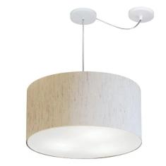 Lustre Pendente Cilíndrico Com Desvio Md-4236 Cúpula Em Tecido 45x25cm Linho Bege - Bivolt