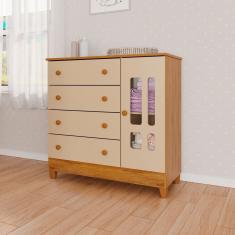 Cômoda Infantil 1 Porta 4 Gavetas Ariel Off White/Bétula