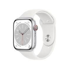 Apple Watch Series 8 45mm GPS + Cellular Caixa Prateada Alumínio Pulseira Esportiva Branca-Unissex
