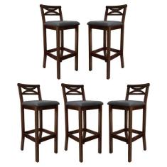 Kit 5 Banquetas Media Estofada para Bancada Madri Madeira Capuccino Su