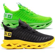 kit 2 tenis masculino de corrida academia caminhada treino fitness-Masculino