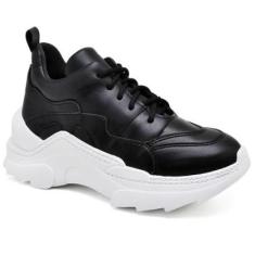 Tênis Sola Alta Tratorado Detalhes Recortes Chunky Dad Sneaker Cadarço Adicional-Feminino