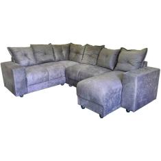 Sofa De Canto 6 Lugares Com Chaise 5070 Cinza Almofadas Soltas Tecido Suede