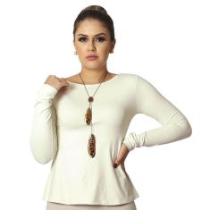 Blusa Feminina Manga Longa Palha Decote Canoa  Evasê