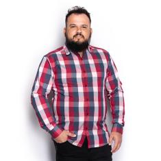 Camisa Masculina Plus Size Algodão Manga Longa Xadrez Casual