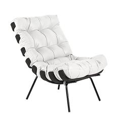 Poltrona Decorativa Sala de Estar Costela Base Preta Couro Branco - Gran Belo