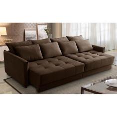 Sofá Cama Retrátil e Reclinável 2,10m com Molas Carol Veludo Marrom Adonai Estofados