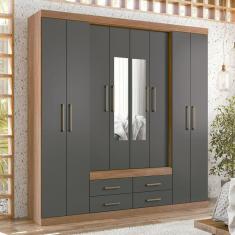 Guarda Roupa Casal 8 Portas 4 Gavetas Nápoles com Espelhos Jatobá/Grafite