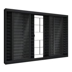 Janela de Aço Veneziana de Correr Central com Grade Quadrada 6 Folhas 100x150cm Aço Pronto Riobras Preto