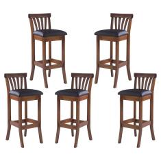 Kit 5 Banquetas Alta Estofada Anthurium 36 x 100 Cm Madeira Maciça Imbuia Facto Impermeável Marrom L74 - RMI