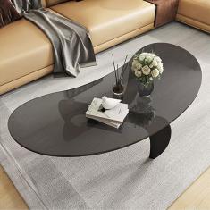 Mesa de centro de vidro vintage, mesa final abstrata moderna, base de madeira maciça de meados do século e tampo de vidro transparente para sala de estar, pátio, sala de estudo, escritório,