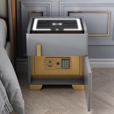 Mesa de cabeceira do quarto com cofre, com estação de carregamento e portas USB/Tipo C Mesa de cabeceira LED com brilho ajustável, mesa de cabeceira moderna para quarto, escritório