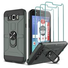 Capa para Gaalxy J7 2015/Neo/J7 Core/J7 Duos/Nxt, J7 2015 Capa com [3 protetores de tela de vidro temperado], suporte de anel integrado e suporte magnético para carro à prova de choque à prova de
