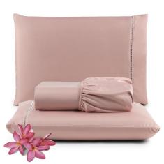 Jogo Lençol Solteiro 2 Peças 400 Fios Micropercal Rose - Bellissima Ca
