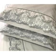 Jogo Lençol KING Size Barrado Bordado Richilieu 4 Peças 100% Algodão 2