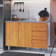 Balcão para Pia 120cm sem Tampo Madeira Maciça/MDF Island