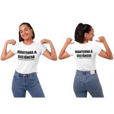 T-shirt Camiseta Feminina Mantenha a Distância Frase divertida Branca 