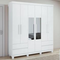 Guarda-roupa 6 Portas 4 Gavetas Zeus Com Espelho E Com Pés Branco