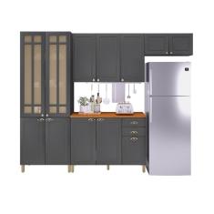 Cozinha Modulada Compacta 4 Peças 12 Portas 2 Gavetas Paris Chumbo