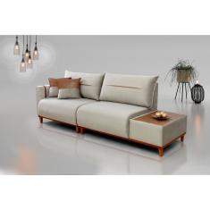 Sofá Trento 3 Lugares Com Base De Madeira Bege