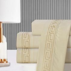 Jogo de Lençol Queen 4 Peças Gênova Percal 400 Fios Bordado - Bella Pr