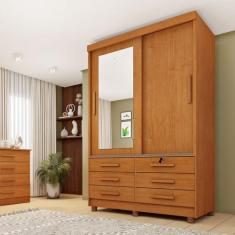 Guarda Roupa Solteiro com Espelho e pés 2 Portas 6 Gavetas 133cm Chica