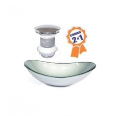 Cuba De Vidro Oval 55cm Prata + Válvula Click