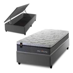 Conjunto Box Baú Benton Cinza 88x188x78 c/ Molas Ensacadas - King Hous