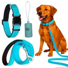 Daizzy Gear Conjunto de coleira, coleira e bolsa refletiva para cães - Coleira durável de 1,5 m para cães pequenos, médios e grandes - mão macia com conforto acolchoado para caminhar (conjunto de 4