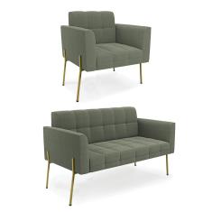 Namoradeira e Poltrona Pé de Ferro Dourado Elisa Bouclê Verde Pistache D03 - D'Rossi