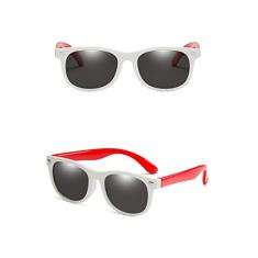 Óculos de sol kids - Oculos de sol infantil de 02-12 anos Dobravel flexivel uv400 com caixinha (branco e vermelho)