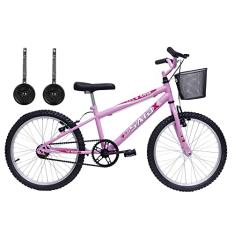 Bicicleta Aro 20 Bike Infantil Meninas feminina cesta rodinhas Saidx (Rosa)