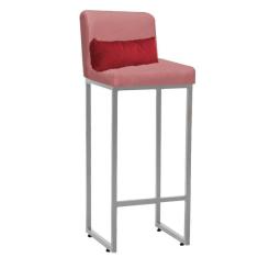 Banqueta Alta Industrial Ferro Gold E Almofada Vermelho