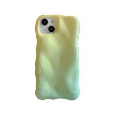 Capa de celular com moldura de onda de cor doce gradiente para iPhone 14 Pro 13 11 12 Pro Max Sólido brilho macio Silicone Capa para celular, verde, para iphone 13promax