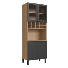 Paneleiro Torre Quente 4 Portas 1 Nicho para Forno e Adega Montana/Grafite/Vidro Incolor