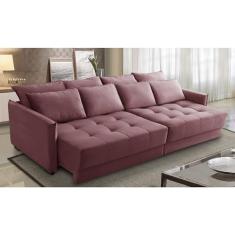 Sofá Sem Caixa Retrátil e Reclinável 2,10m com Molas Carol Veludo Rosê Adonai Estofados