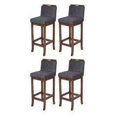 Kit 4 Banquetas Alta para Cozinha Americana Turim Madeira Capuccino Suede CCS