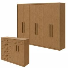 Conjunto de Guarda-Roupa 6 Portas Áries e Cômoda Toronto Amêndoa Clean