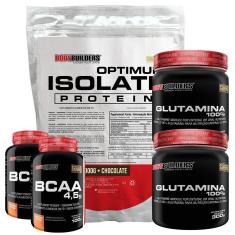Kit Optimum Isolate Whey Protein 900g  +  2x Bcaa 100g + 2x Glutamina 300g -  Bodybuilders-Unissex