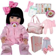 Boneca Bebê Reborn Realista 22 Itens Menina Morena Silicone Brinquedo 
